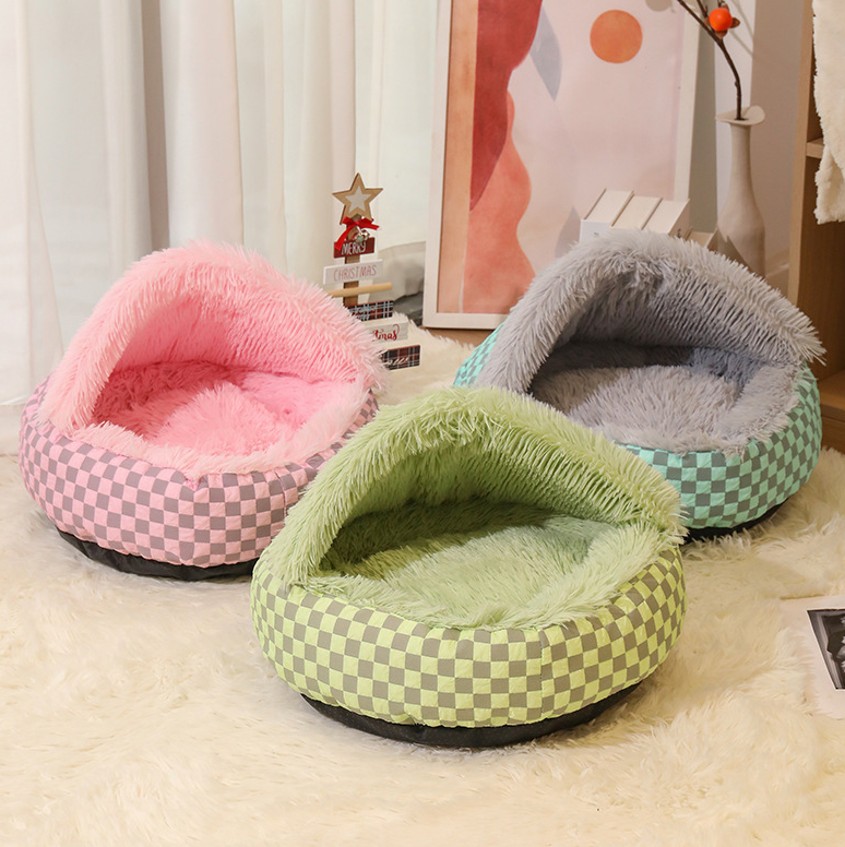 Cozy Semi-Enclosed Winter Pet Bed – Long Plush Warmth