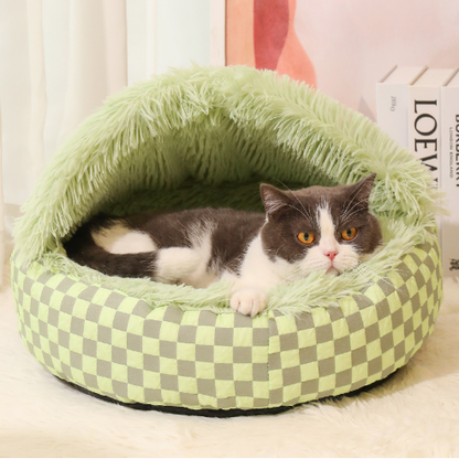 Cozy Semi-Enclosed Winter Pet Bed – Long Plush Warmth